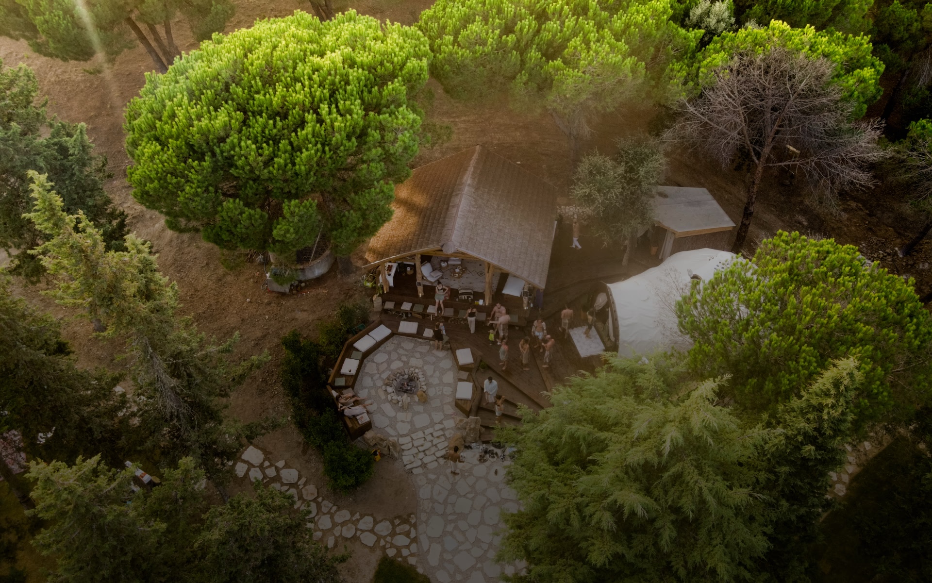Open pavilion in the pine forest, seen from above